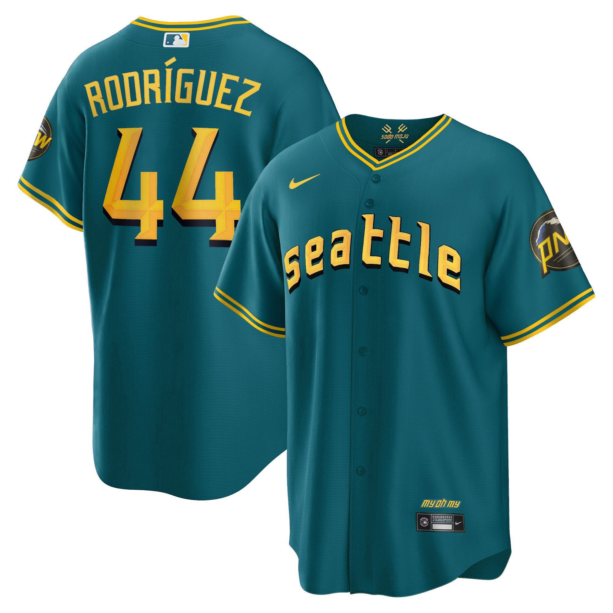 Men's Seattle Mariners City Connect Cool Base Jersey - All Stitched - Aqua, Julio Rodríguez