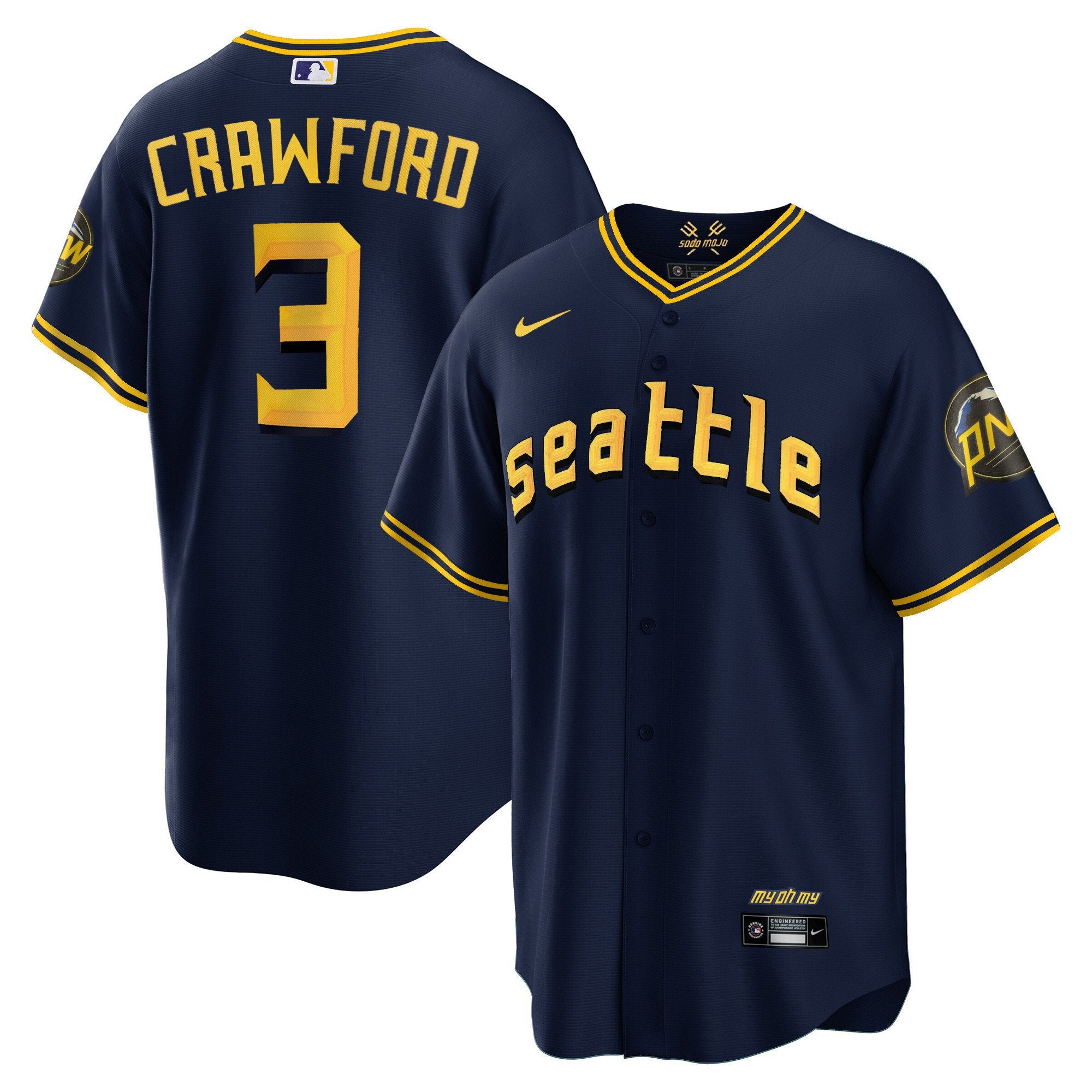 Men's Seattle Mariners City Connect Cool Base Jersey - All Stitched - Navy, J.P. Crawford