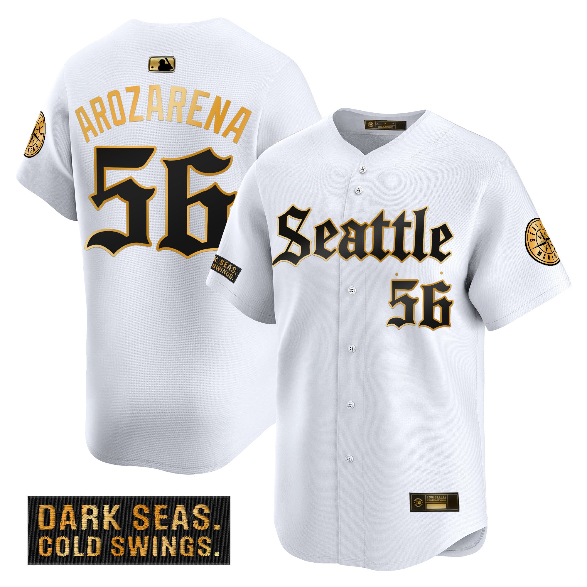 Men's Seattle Mariners 'Deep Sea Gothic Edition' Gold Vapor Premier Limited Jersey - All Stitched - White Gold, Randy Arozarena