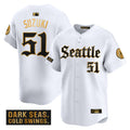 Men's Seattle Mariners 'Deep Sea Gothic Edition' Gold Vapor Premier Limited Jersey - All Stitched - White Gold, Ichiro Suzuki