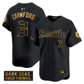 Men's Seattle Mariners 'Deep Sea Gothic Edition' Gold Vapor Premier Limited Jersey - All Stitched - Black Gold, J.P. Crawford