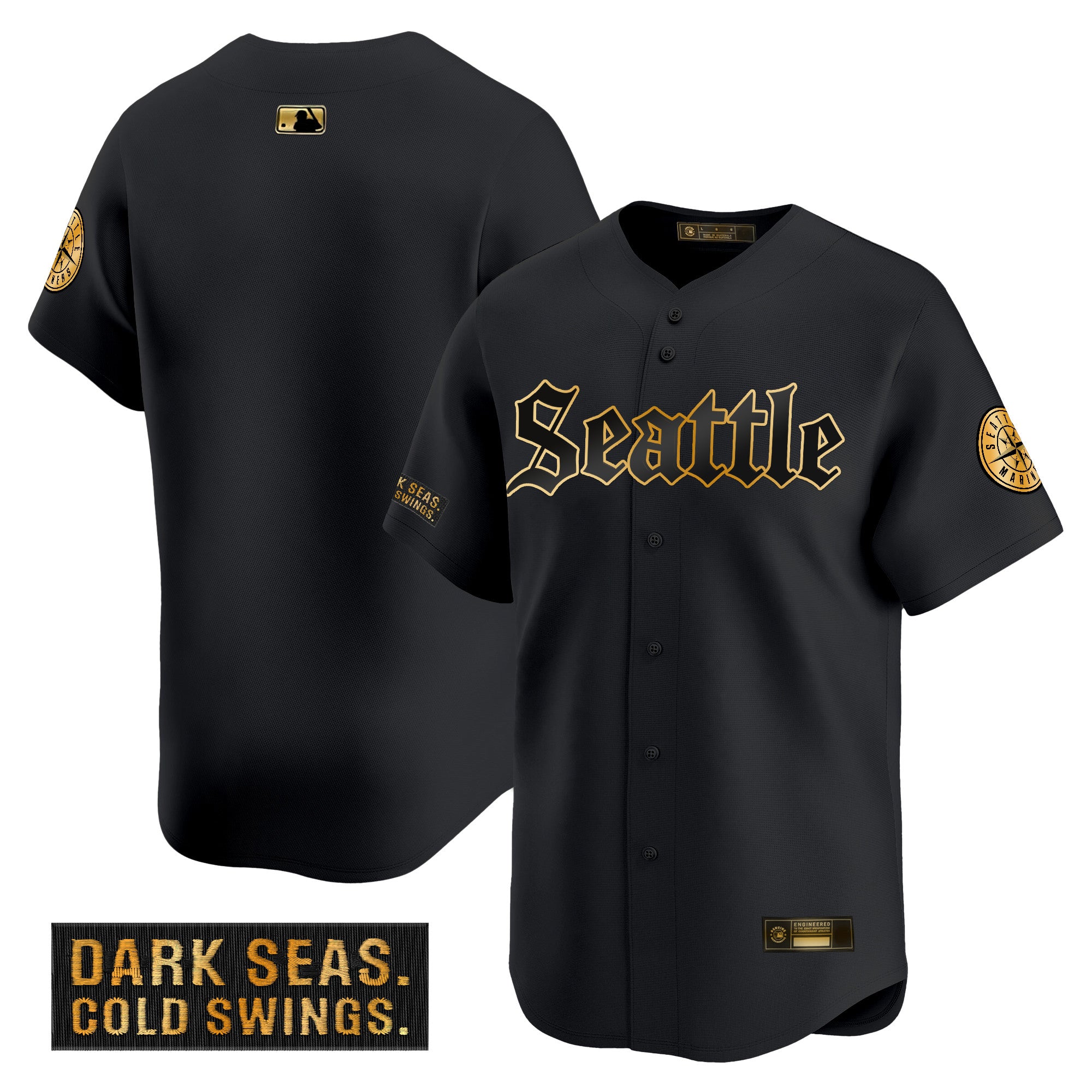 Men's Seattle Mariners 'Deep Sea Gothic Edition' Gold Vapor Premier Limited Jersey - All Stitched - Black Gold, Team