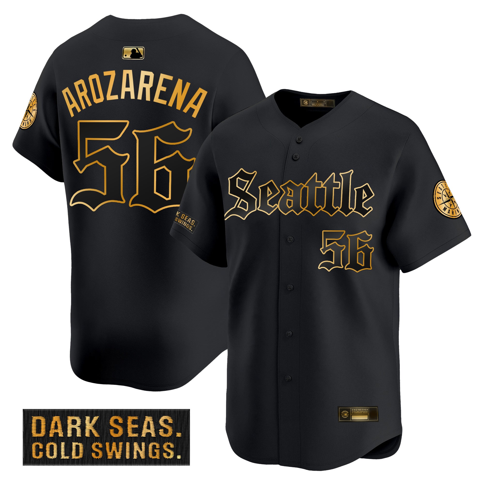 Men's Seattle Mariners 'Deep Sea Gothic Edition' Gold Vapor Premier Limited Jersey - All Stitched - Black Gold, Randy Arozarena