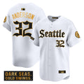 Men's Seattle Mariners 'Deep Sea Gothic Edition' Gold Vapor Premier Limited Jersey - All Stitched - White Gold, Kade Anderson