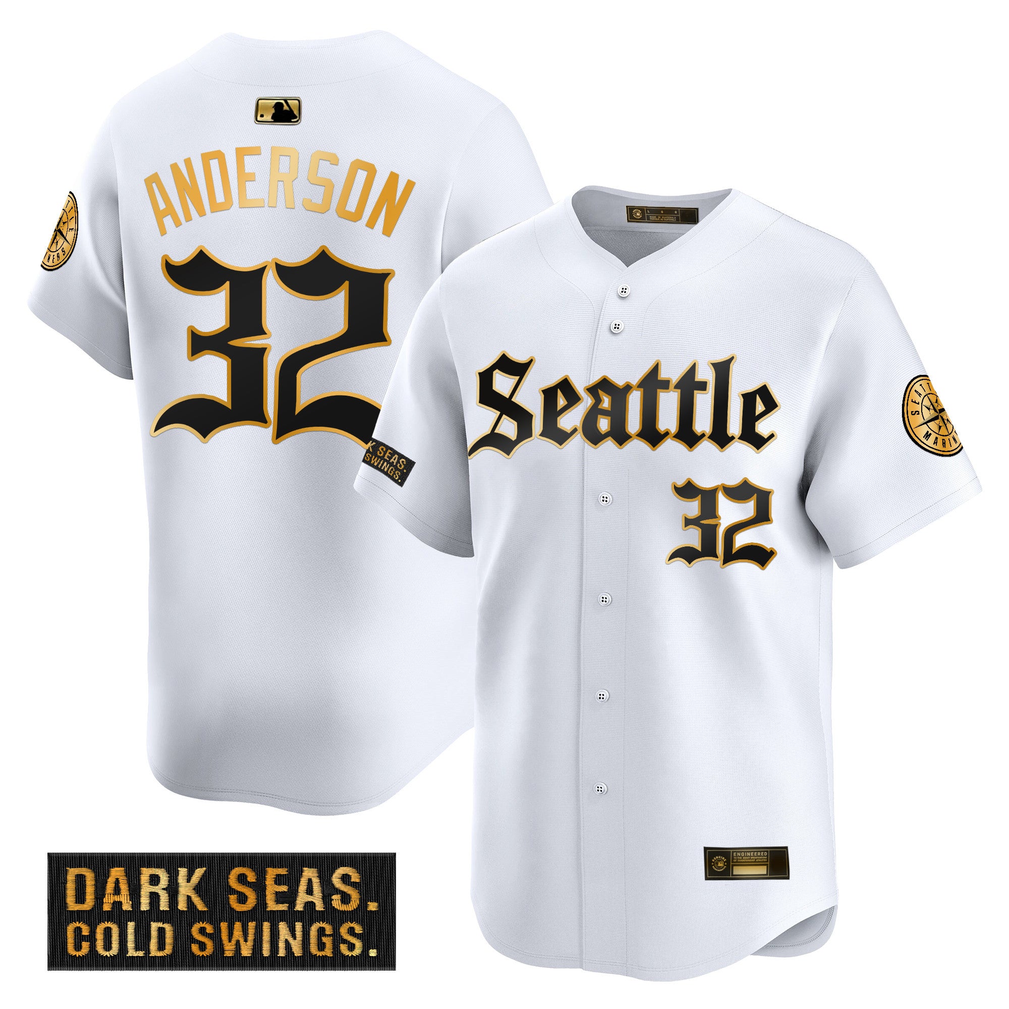 Men's Seattle Mariners 'Deep Sea Gothic Edition' Gold Vapor Premier Limited Jersey - All Stitched - White Gold, Kade Anderson