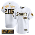 Men's Seattle Mariners 'Deep Sea Gothic Edition' Gold Vapor Premier Limited Jersey - All Stitched - White Gold, Emerald City 206