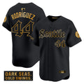 Men's Seattle Mariners 'Deep Sea Gothic Edition' Gold Vapor Premier Limited Jersey - All Stitched - Black Gold, Julio Rodrígue