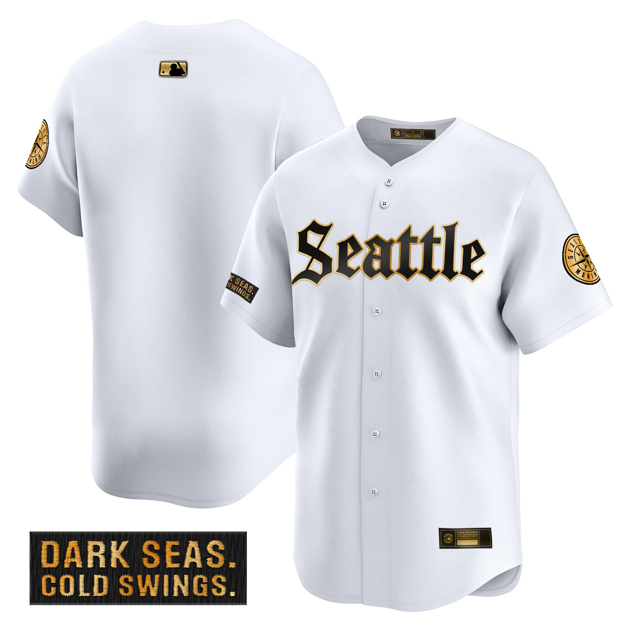 Men's Seattle Mariners 'Deep Sea Gothic Edition' Gold Vapor Premier Limited Jersey - All Stitched - White Gold, Team