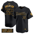 Men's Seattle Mariners 'Deep Sea Gothic Edition' Gold Vapor Premier Limited Jersey - All Stitched - Black Gold, Kade Anderson