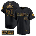Men's Seattle Mariners 'Deep Sea Gothic Edition' Gold Vapor Premier Limited Jersey - All Stitched - Black Gold, Ichiro Suzuki