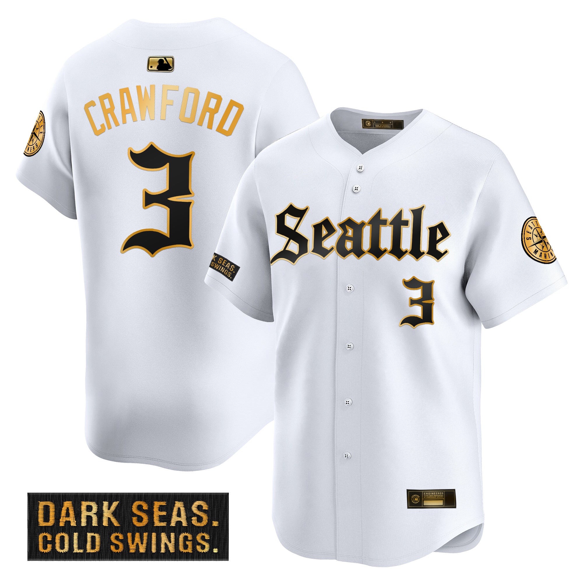 Men's Seattle Mariners 'Deep Sea Gothic Edition' Gold Vapor Premier Limited Jersey - All Stitched - White Gold, J.P. Crawford