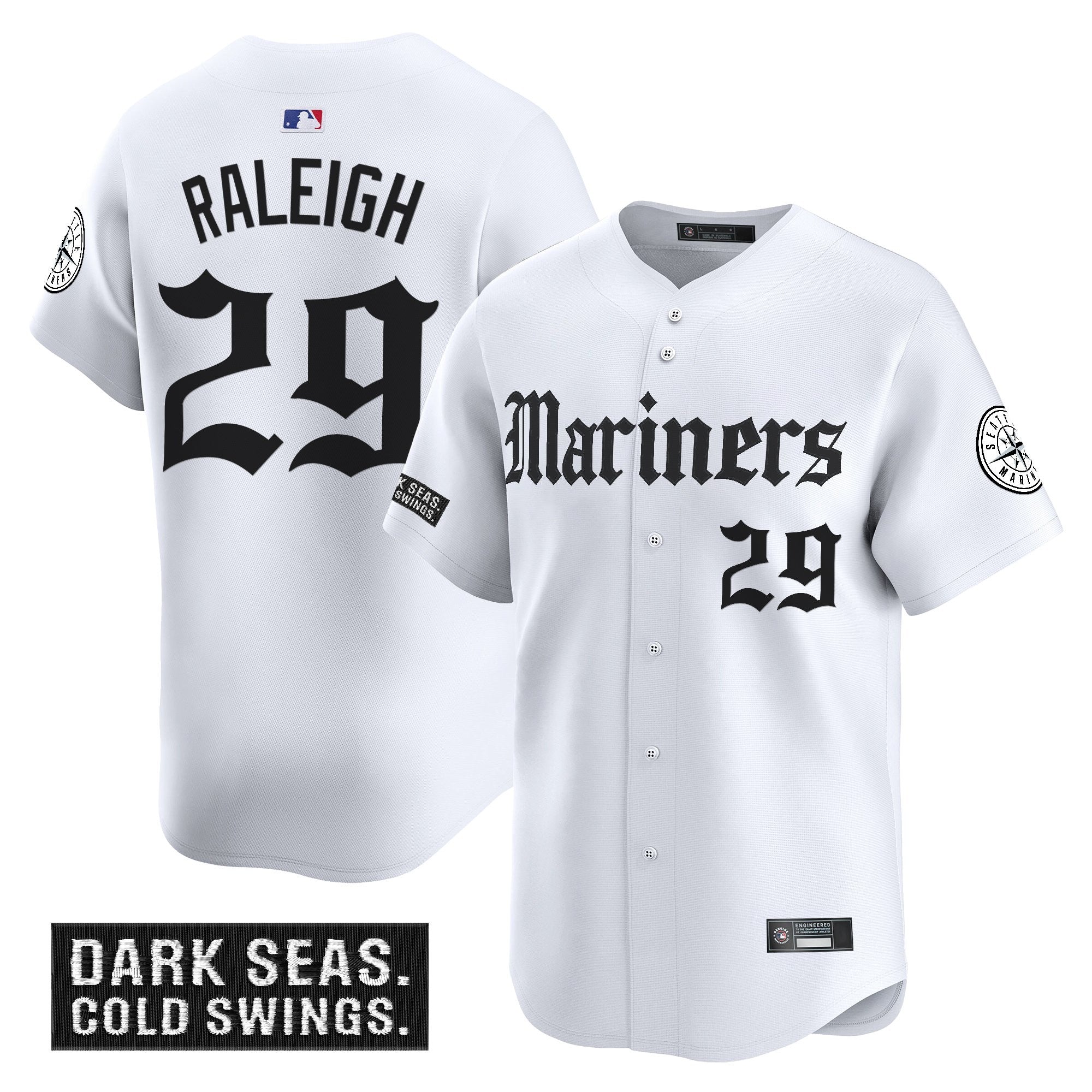 Men's Seattle Mariners 'Deep Sea Gothic Edition' Vapor Premier Limited Jersey V2 - All Stitched - White, Cal Raleigh