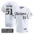 Men's Seattle Mariners 'Deep Sea Gothic Edition' Vapor Premier Limited Jersey V2 - All Stitched - White, Ichiro Suzuki