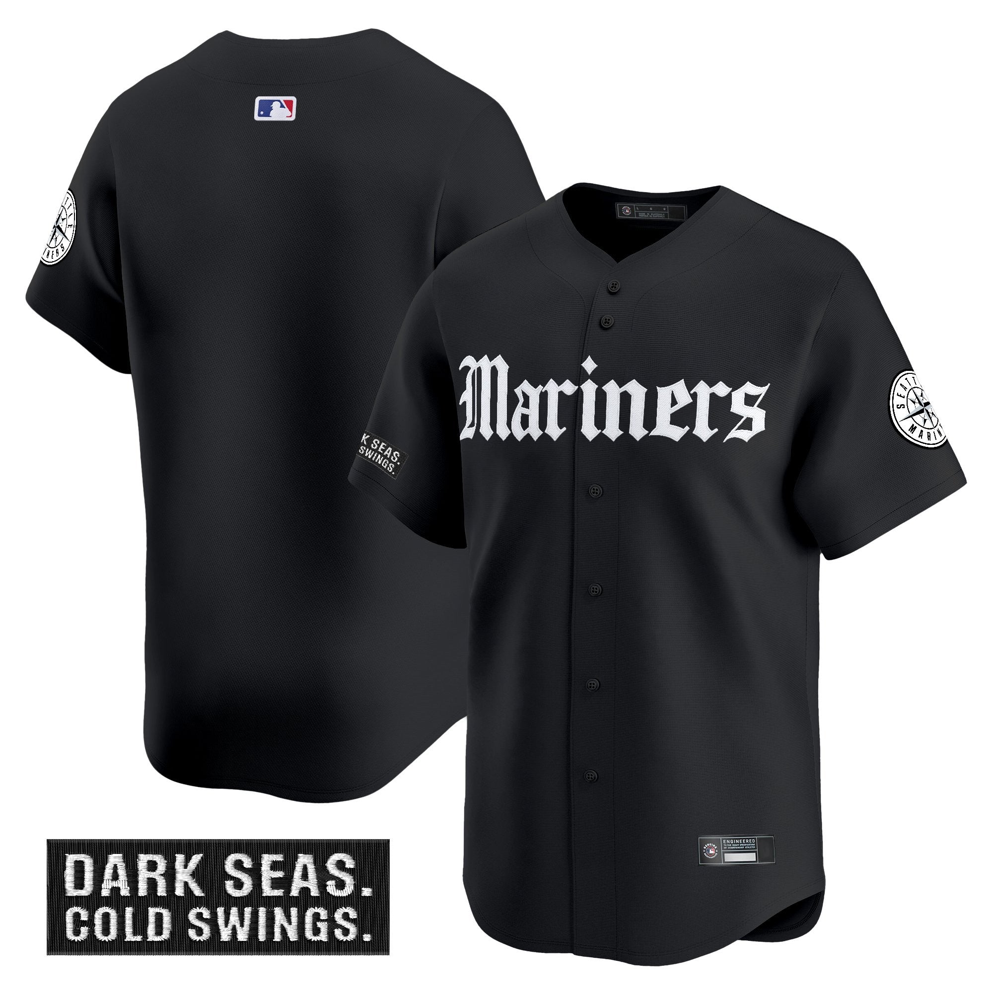 Men's Seattle Mariners 'Deep Sea Gothic Edition' Vapor Premier Limited Jersey V2 - All Stitched - Black, Team