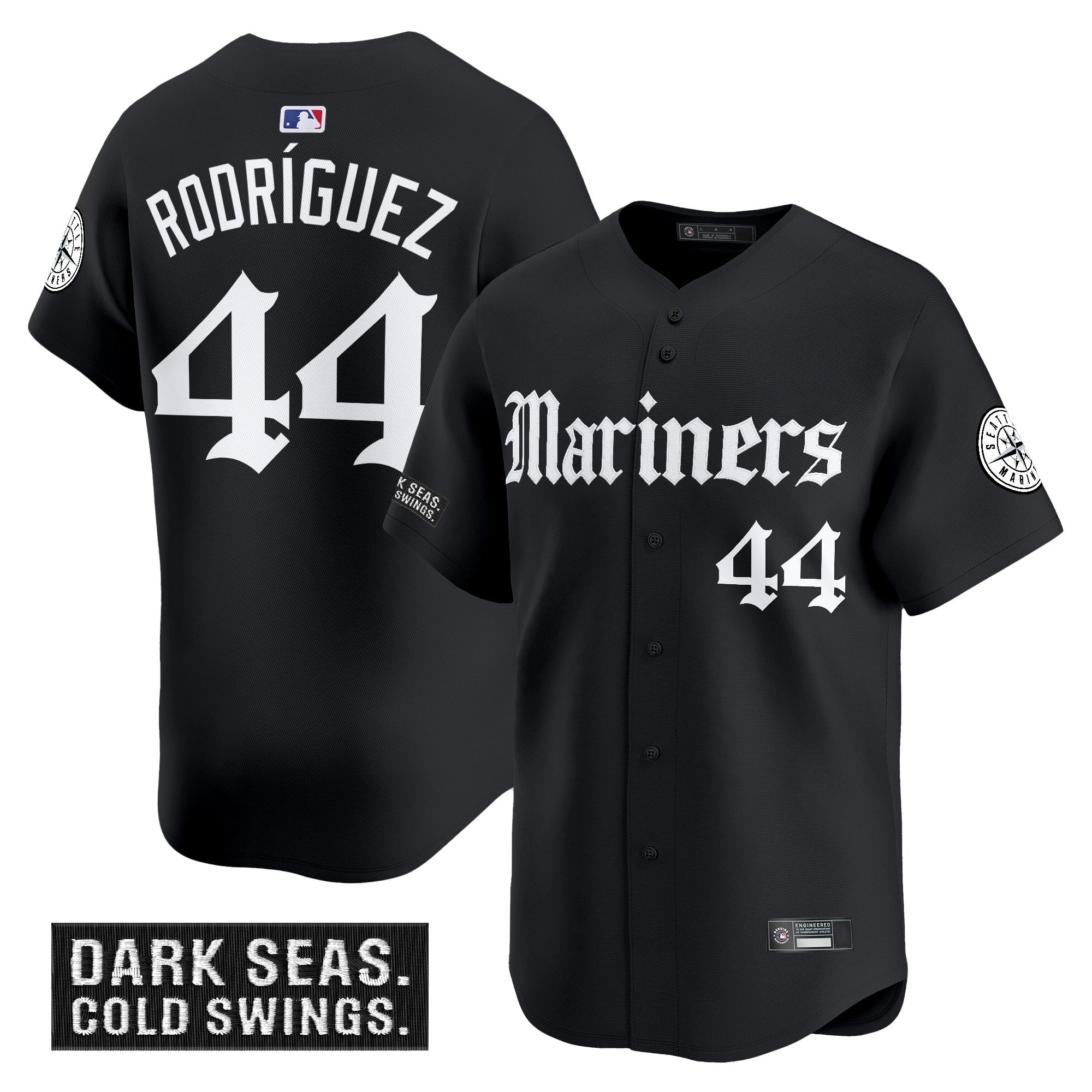Men's Seattle Mariners 'Deep Sea Gothic Edition' Vapor Premier Limited Jersey V2 - All Stitched - Black, Julio Rodrígue