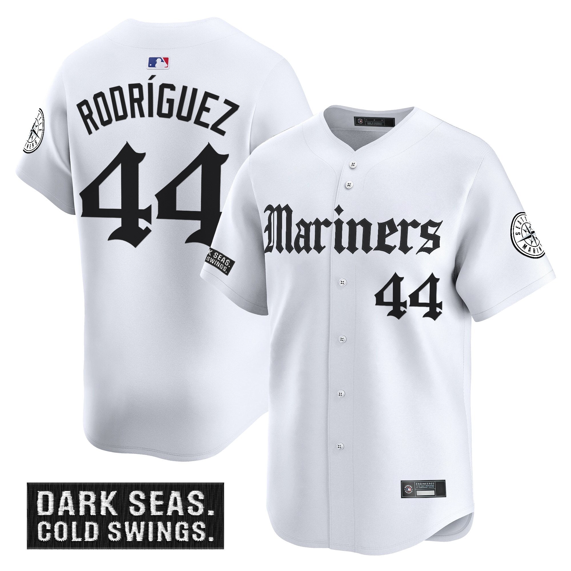 Men's Seattle Mariners 'Deep Sea Gothic Edition' Vapor Premier Limited Jersey V2 - All Stitched - White, Julio Rodrígue