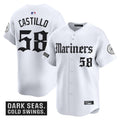 Men's Seattle Mariners 'Deep Sea Gothic Edition' Vapor Premier Limited Jersey V2 - All Stitched - White, Luis Castillo