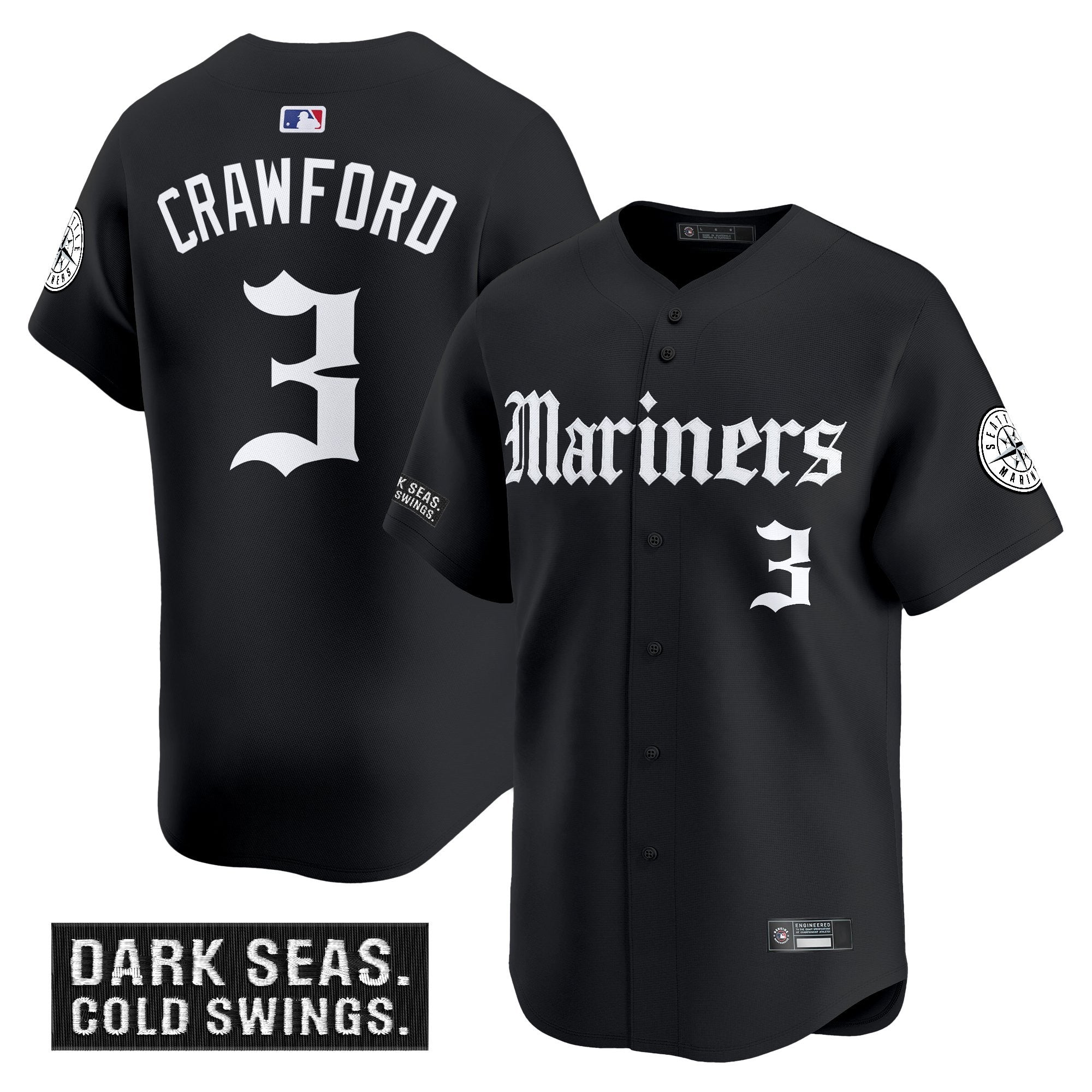 Men's Seattle Mariners 'Deep Sea Gothic Edition' Vapor Premier Limited Jersey V2 - All Stitched - Black, J.P. Crawford