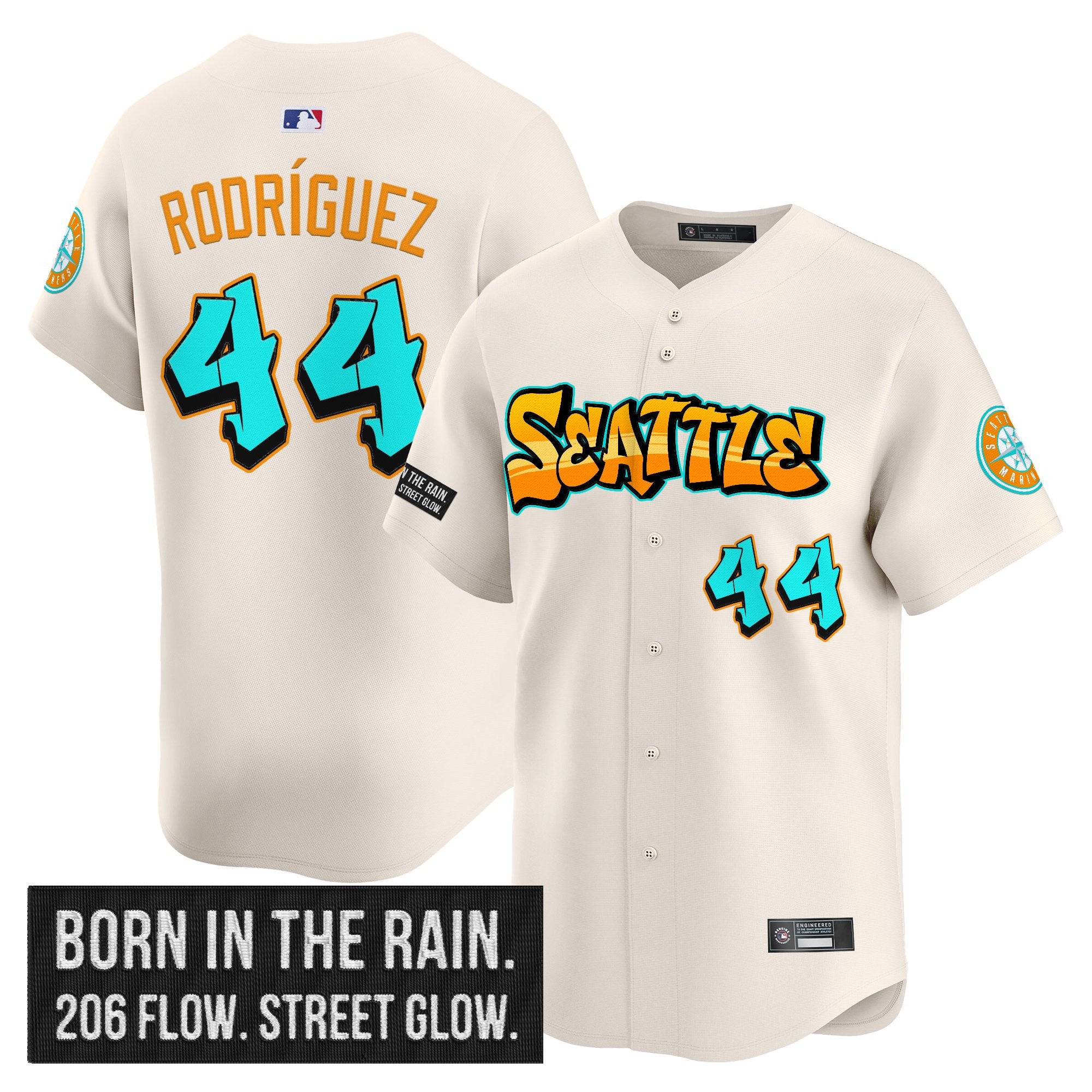 Men's Seattle Mariners 'Graffiti Emerald Drop Edition' Vapor Premier Limited Jersey - All Stitched - Cream, Julio Rodrï¿½guez