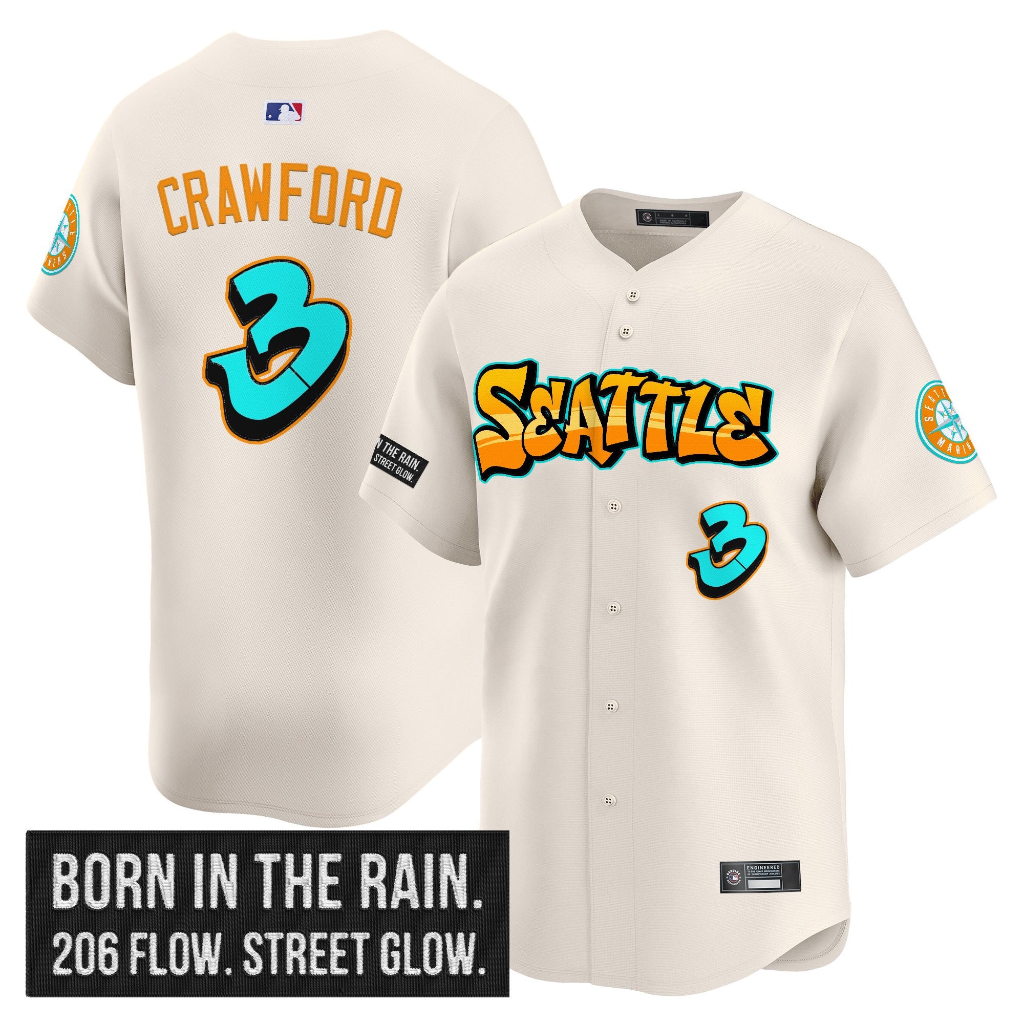Men's Seattle Mariners 'Graffiti Emerald Drop Edition' Vapor Premier Limited Jersey - All Stitched - Cream, J.P. Crawford