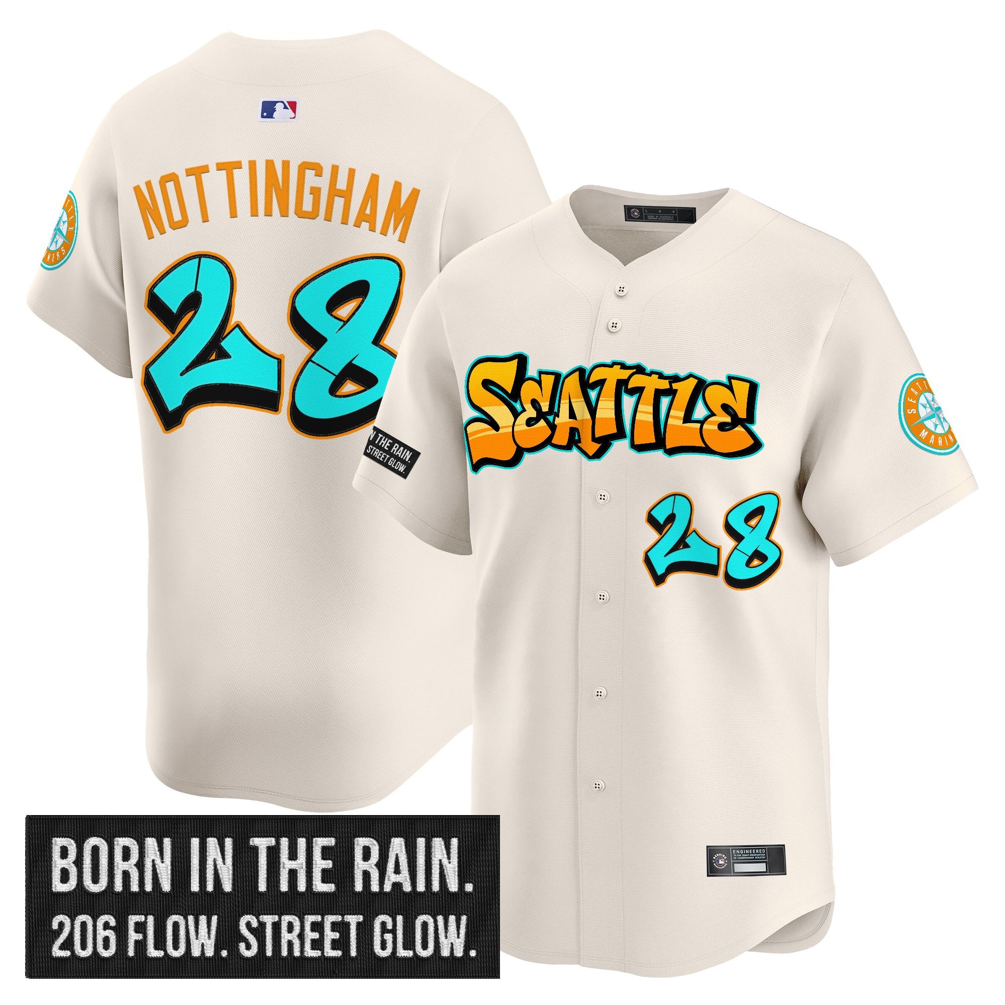 Men's Seattle Mariners 'Graffiti Emerald Drop Edition' Vapor Premier Limited Jersey - All Stitched - Cream, Jacob Nottingham
