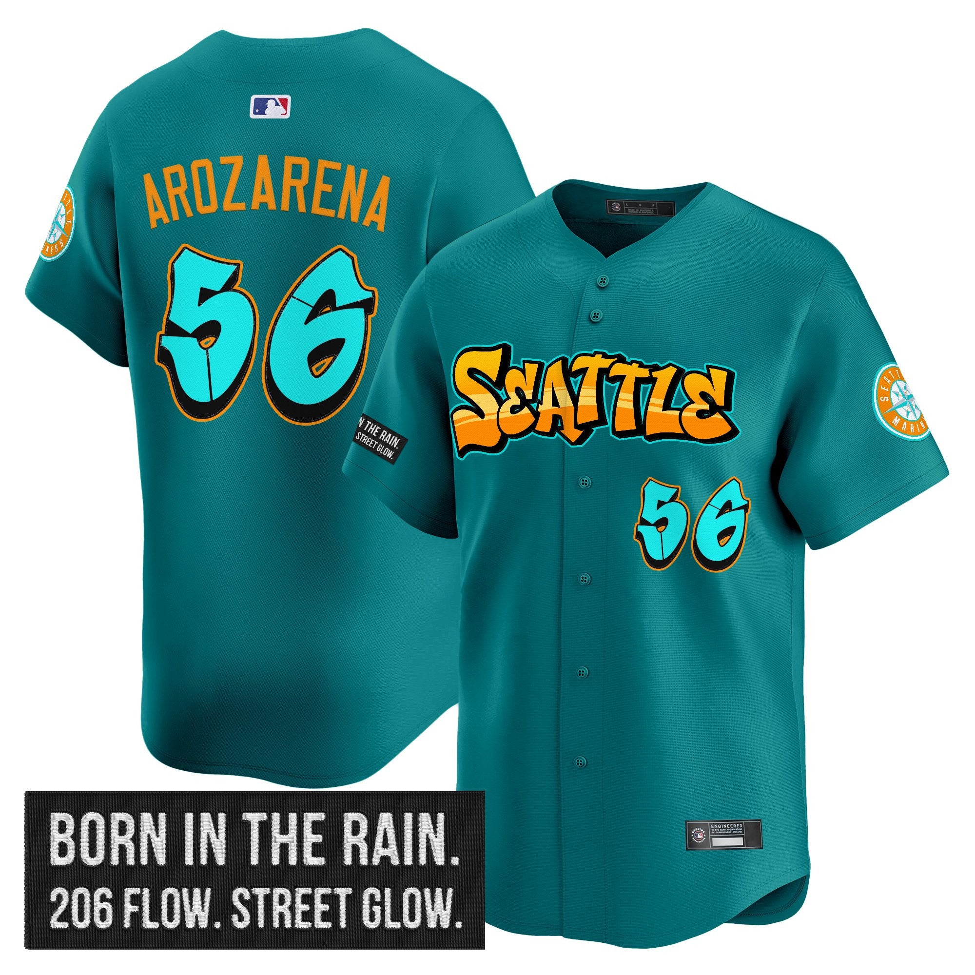 Men's Seattle Mariners 'Graffiti Emerald Drop Edition' Vapor Premier Limited Jersey - All Stitched - Teal, Randy Arozarena