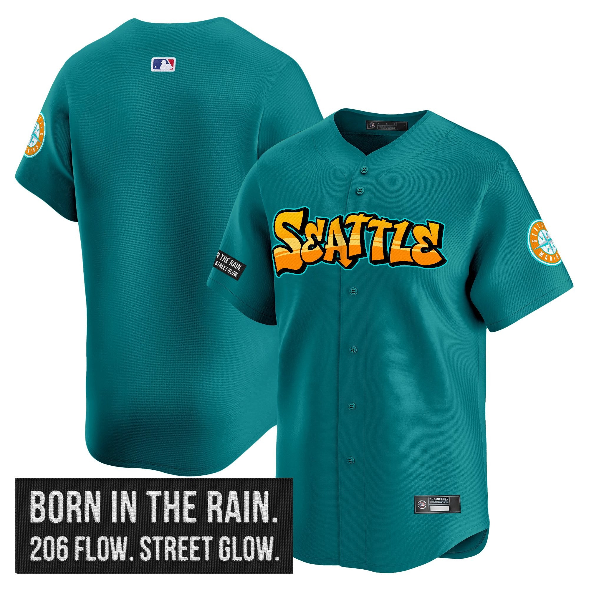 Men's Seattle Mariners 'Graffiti Emerald Drop Edition' Vapor Premier Limited Jersey - All Stitched - Teal, Team