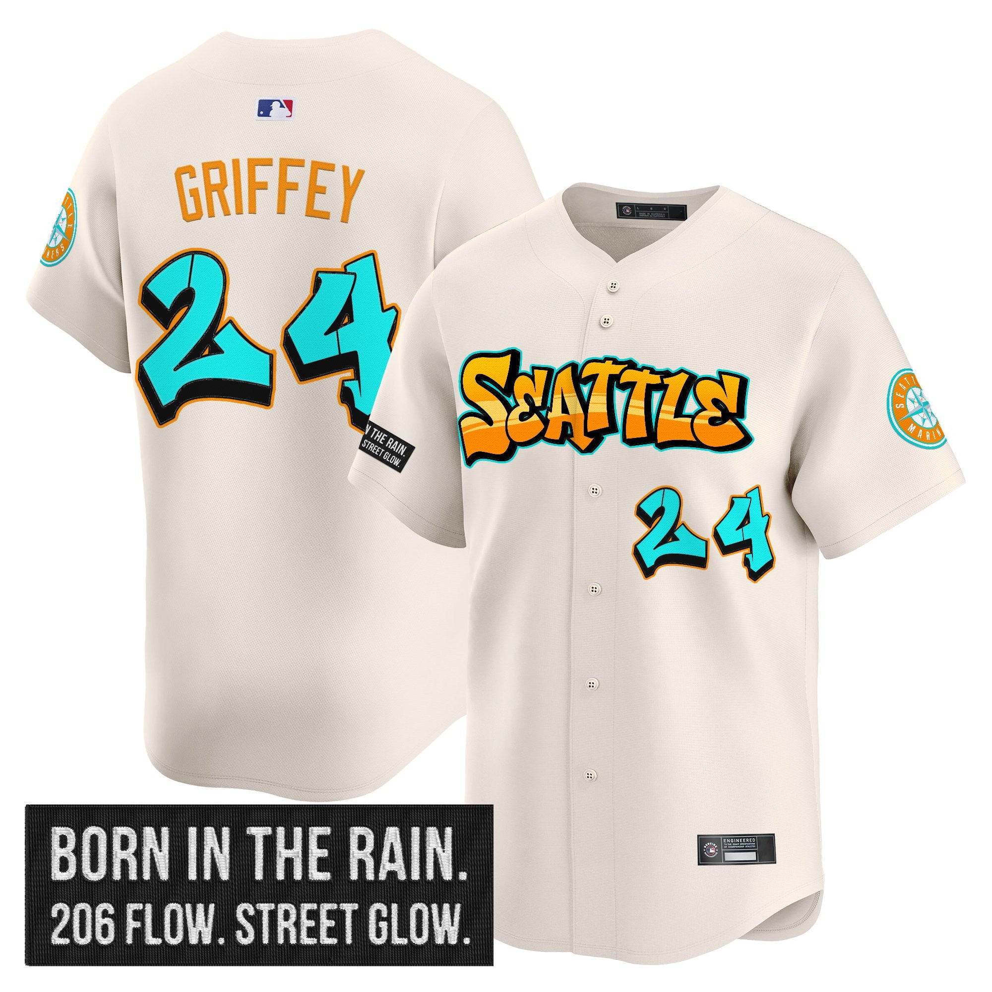 Men's Seattle Mariners 'Graffiti Emerald Drop Edition' Vapor Premier Limited Jersey - All Stitched - Cream, Ken Griffey Jr.