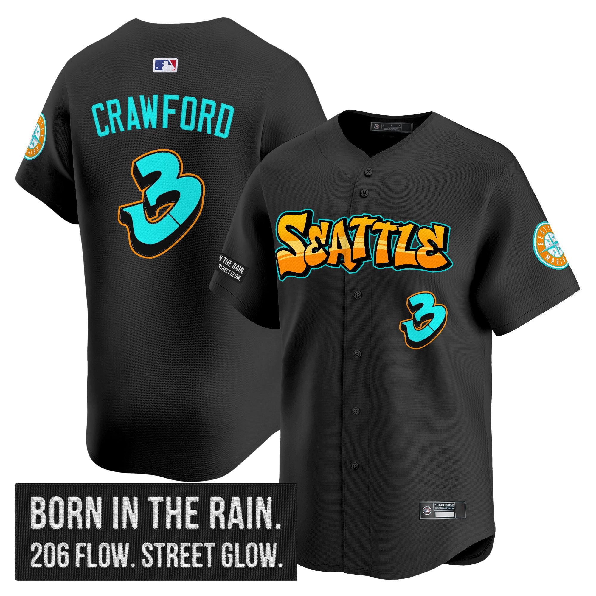 Men's Seattle Mariners 'Graffiti Emerald Drop Edition' Vapor Premier Limited Jersey - All Stitched - Black, J.P. Crawford
