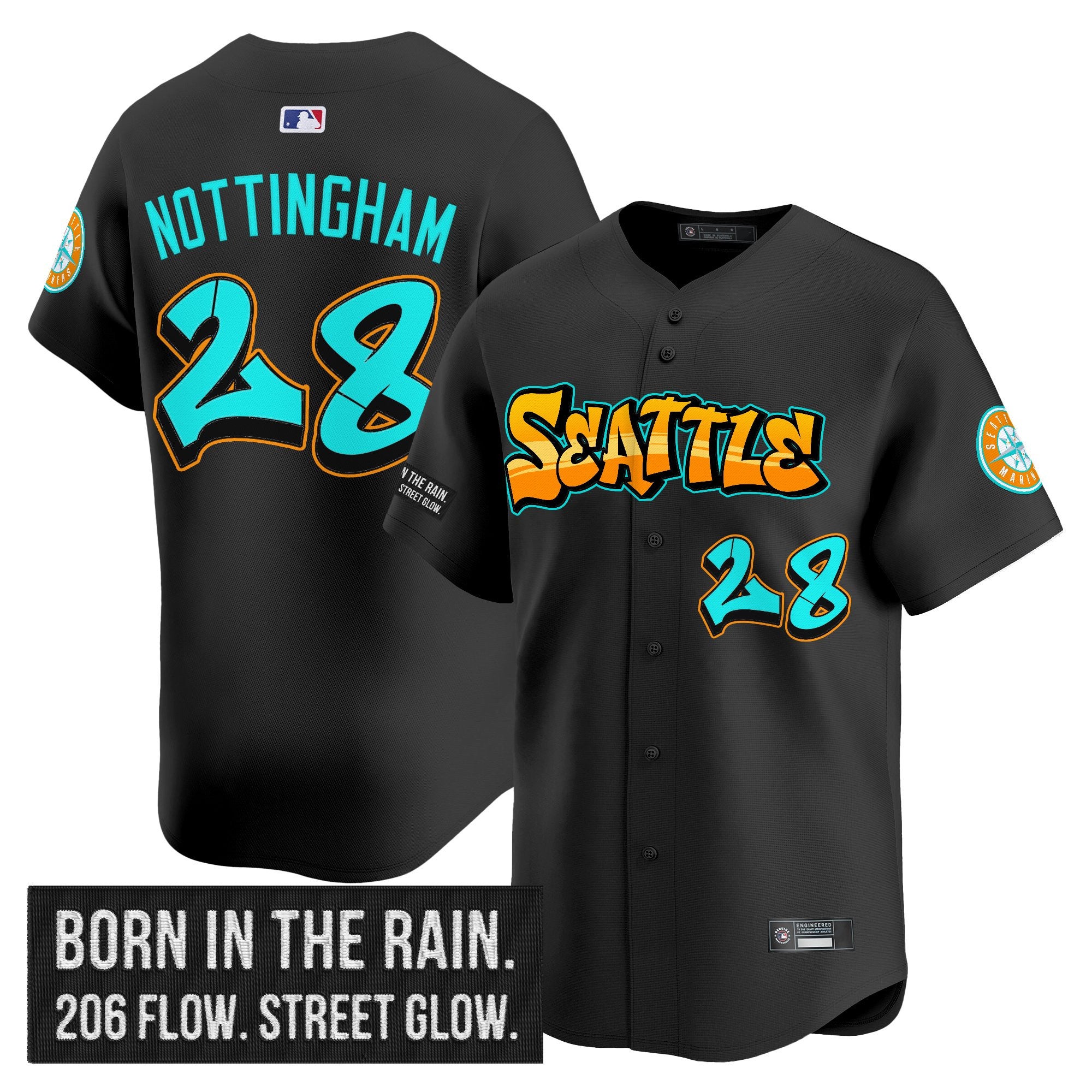 Men's Seattle Mariners 'Graffiti Emerald Drop Edition' Vapor Premier Limited Jersey - All Stitched - Black, Jacob Nottingham