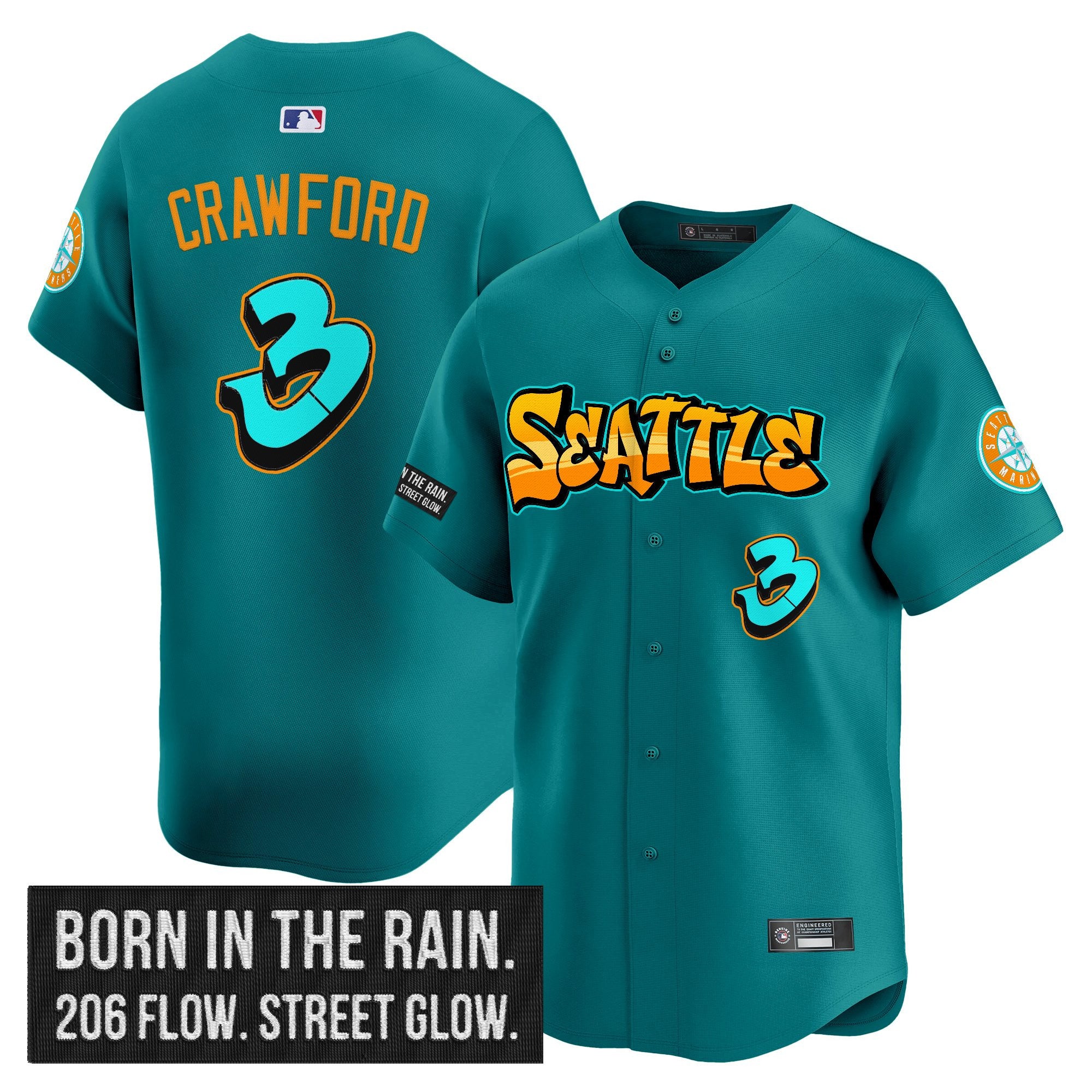 Men's Seattle Mariners 'Graffiti Emerald Drop Edition' Vapor Premier Limited Jersey - All Stitched - Teal, J.P. Crawford