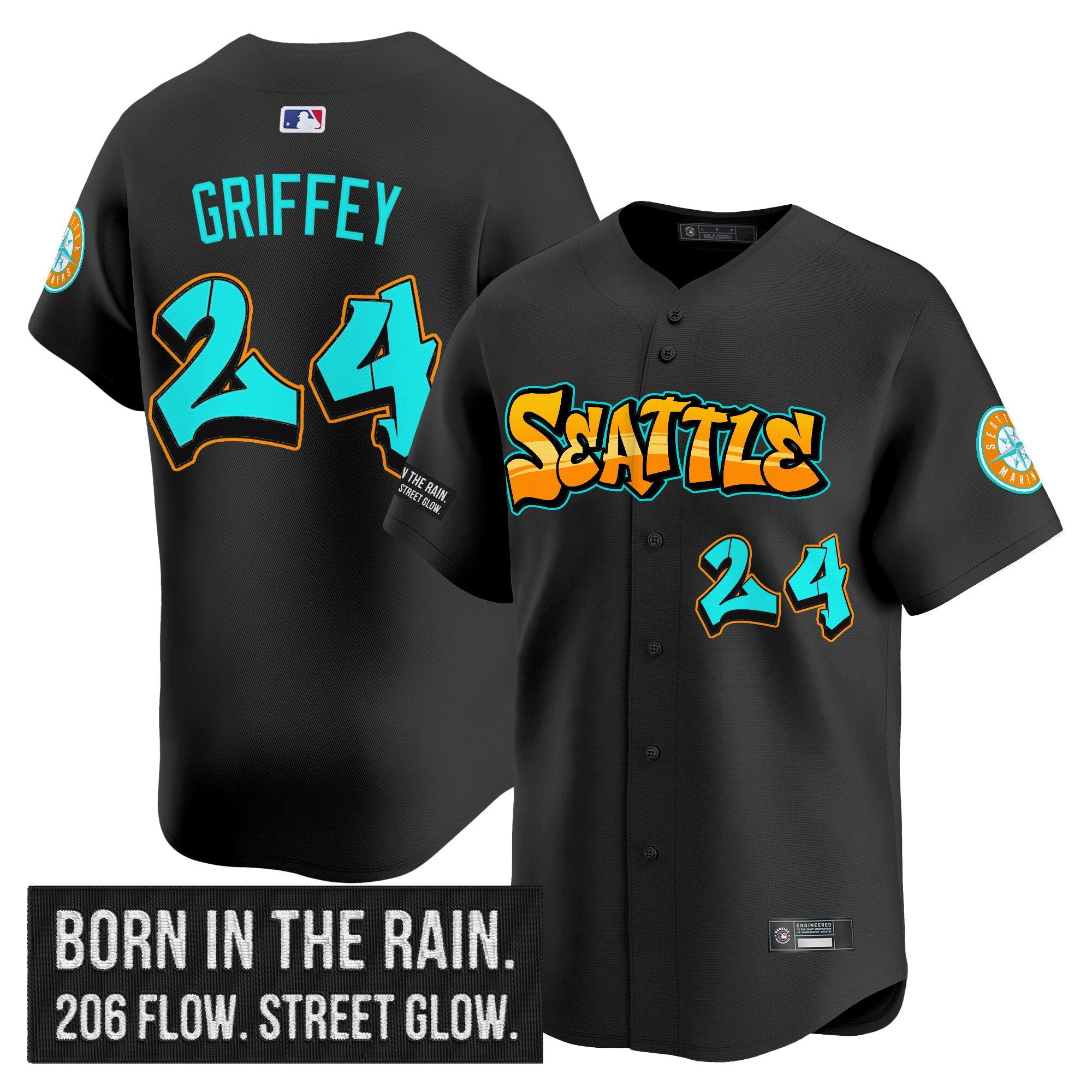Men's Seattle Mariners 'Graffiti Emerald Drop Edition' Vapor Premier Limited Jersey - All Stitched - Black, Ken Griffey Jr.