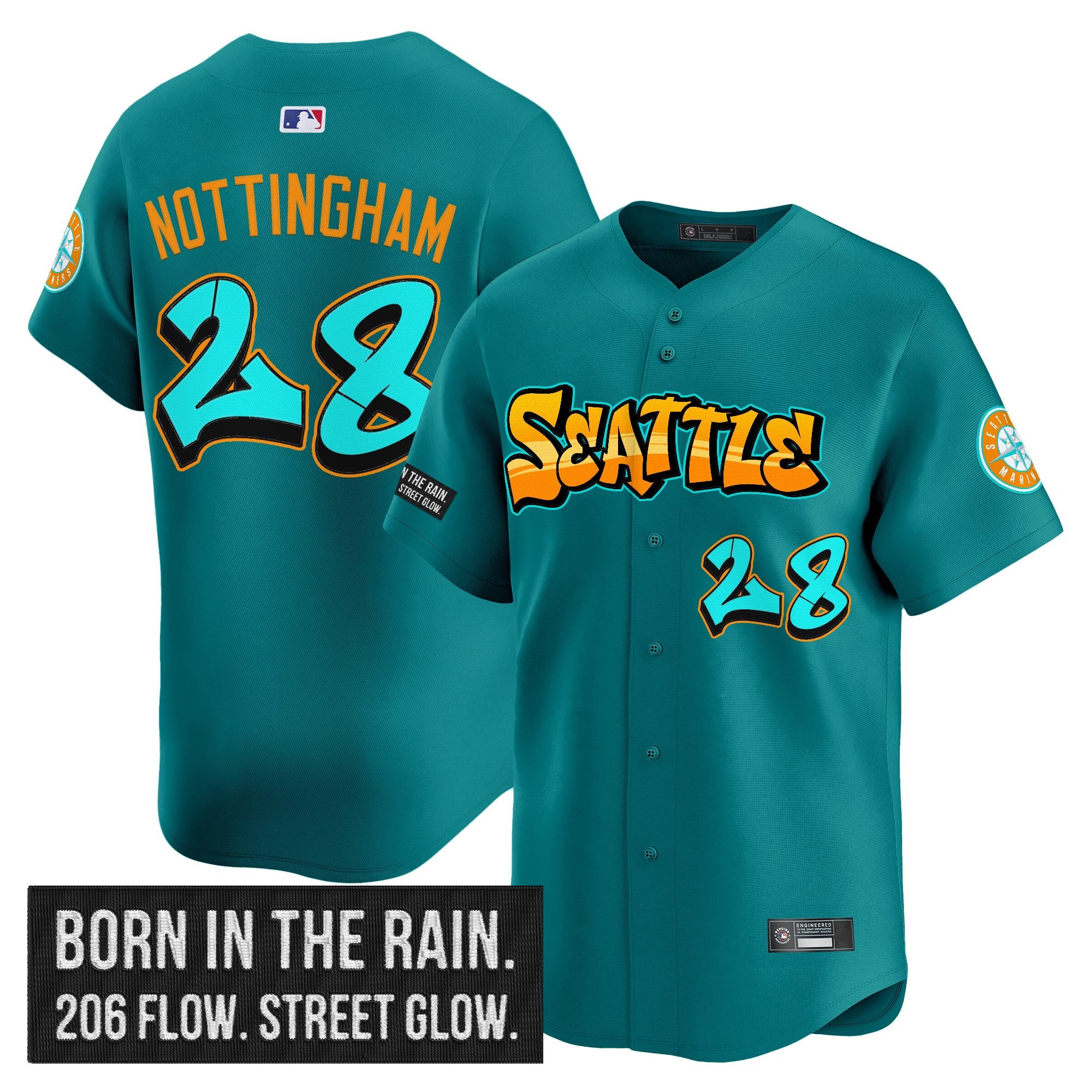 Men's Seattle Mariners 'Graffiti Emerald Drop Edition' Vapor Premier Limited Jersey - All Stitched - Teal, Jacob Nottingham