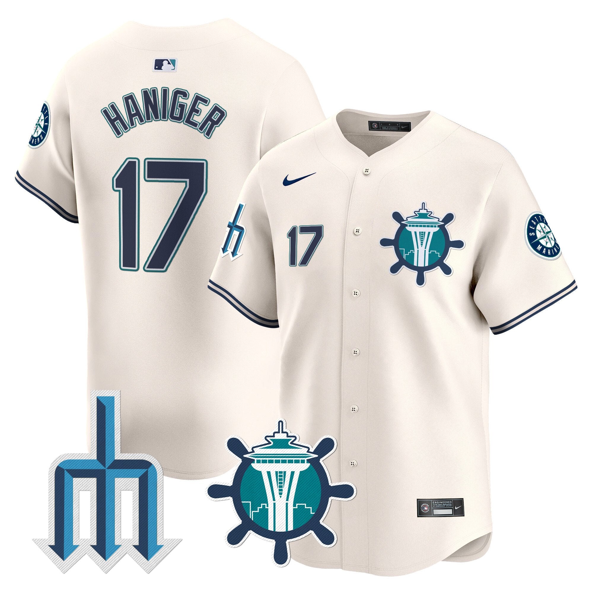 Men's Seattle Mariners Trident Patch Vapor Premier Limited Jersey - All Stitched - Cream, Mitch Haniger