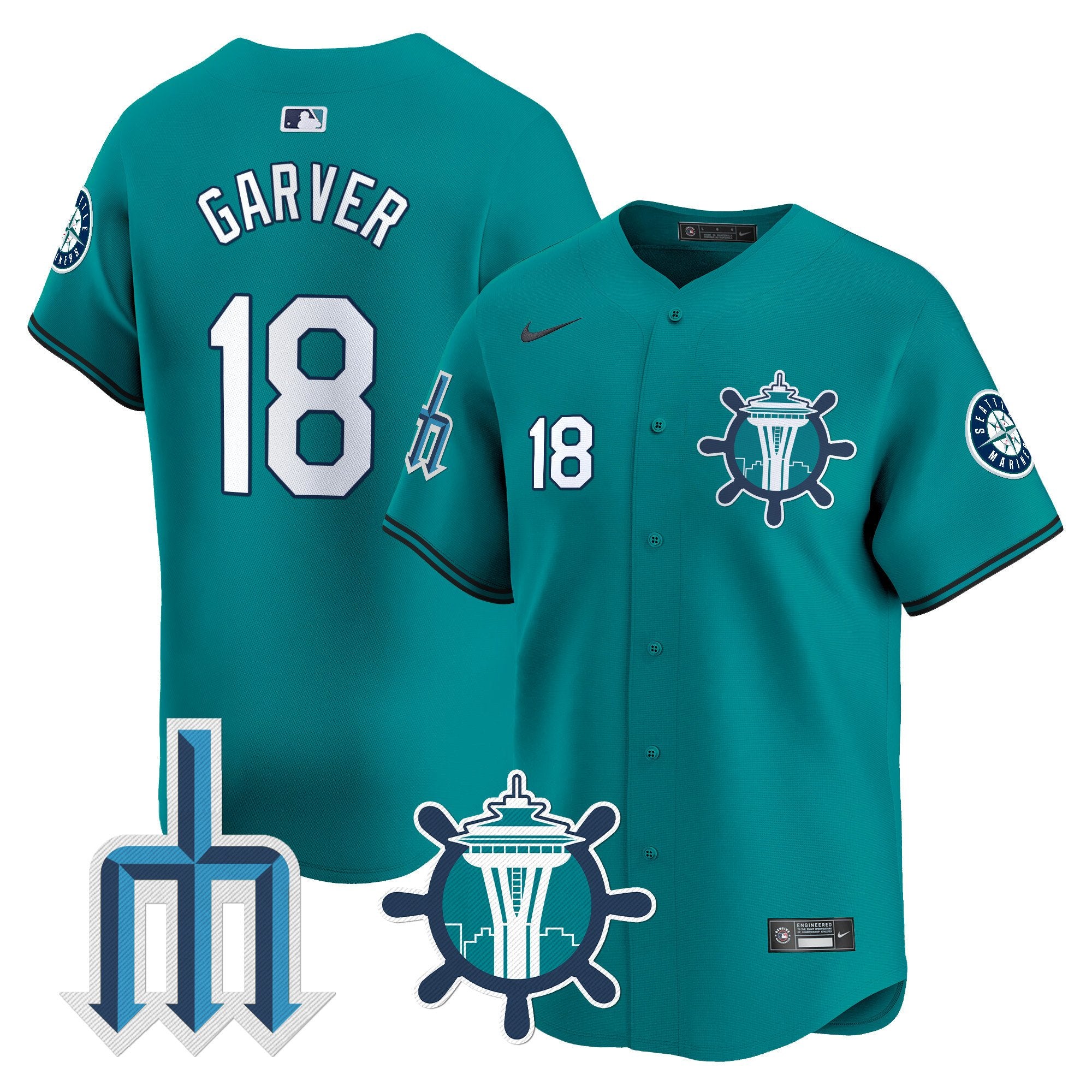 Men's Seattle Mariners Trident Patch Vapor Premier Limited Jersey - All Stitched - Aqua, Mitch Garver