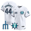 Men's Seattle Mariners Trident Patch Vapor Premier Limited Jersey - All Stitched - White, Julio Rodríguez