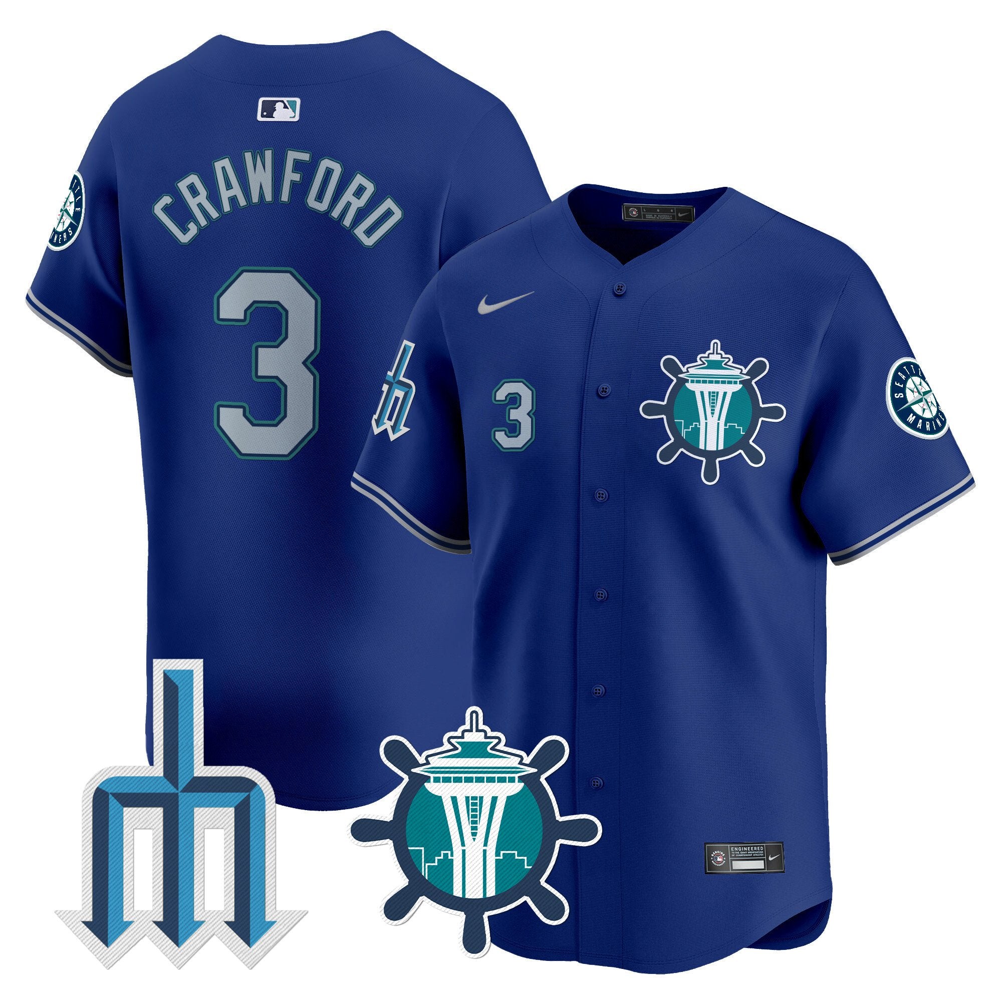 Men's Seattle Mariners Trident Patch Vapor Premier Limited Jersey - All Stitched - Royal, J.P. Crawford