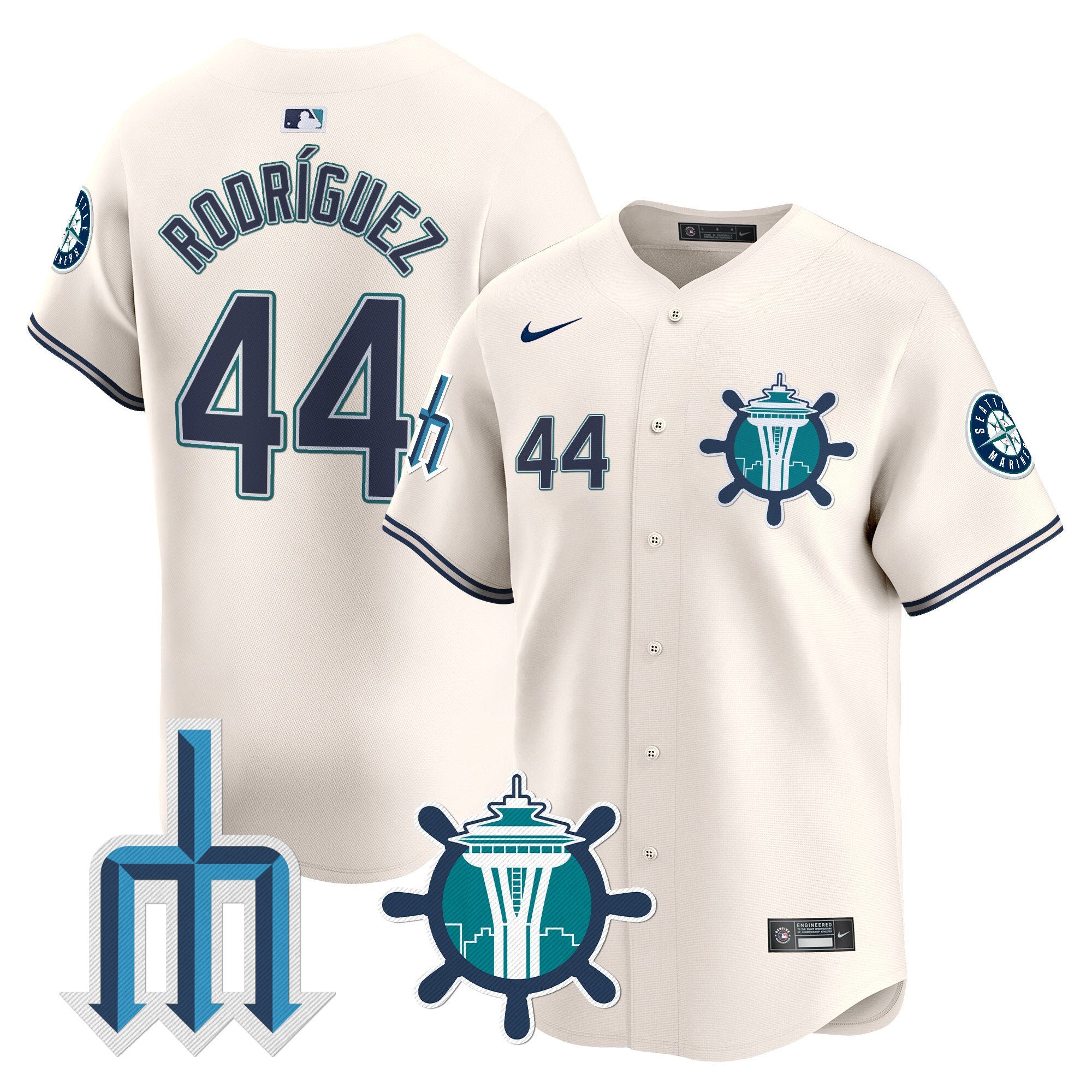 Men's Seattle Mariners Trident Patch Vapor Premier Limited Jersey - All Stitched - Cream, Julio Rodríguez