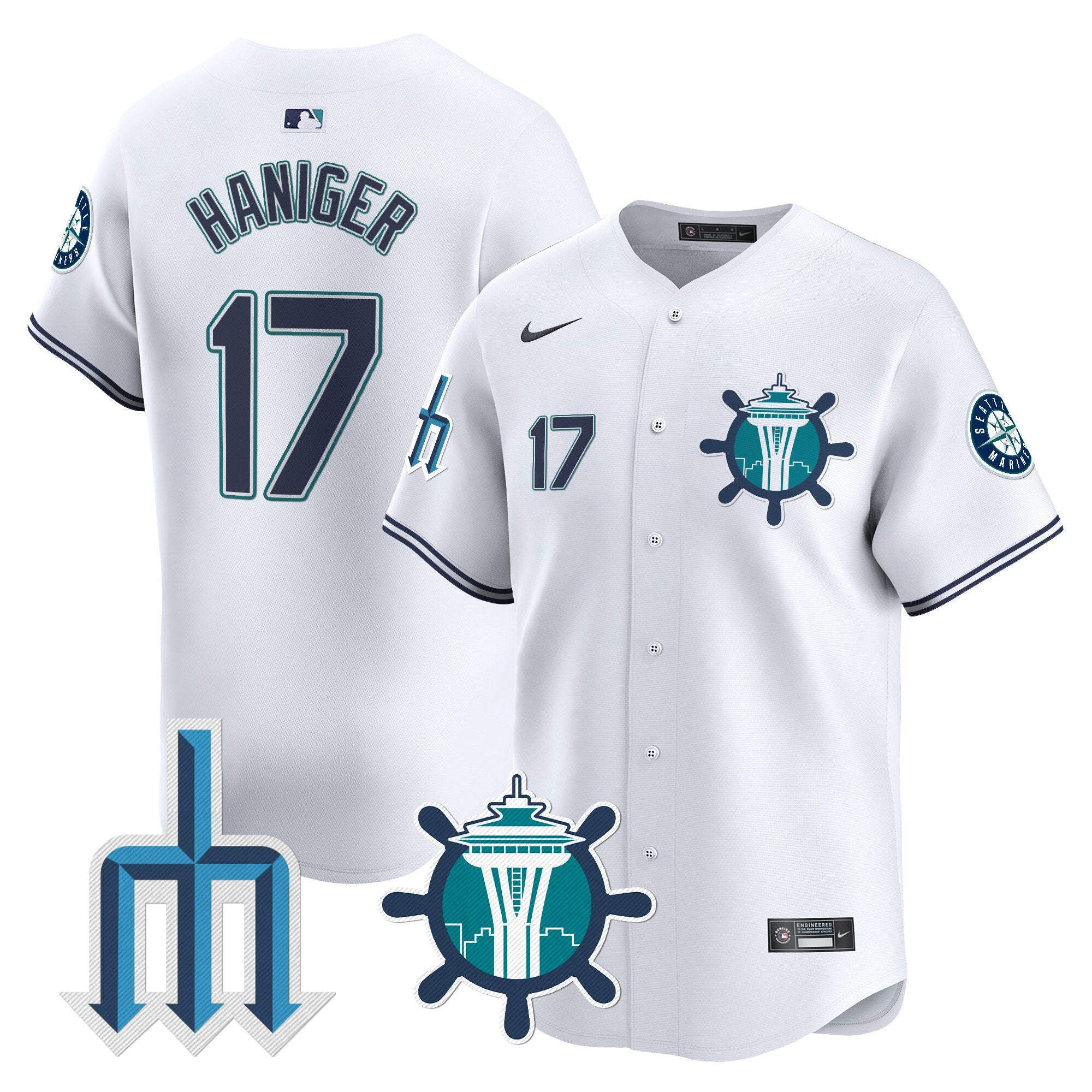 Men's Seattle Mariners Trident Patch Vapor Premier Limited Jersey - All Stitched - White, Mitch Haniger