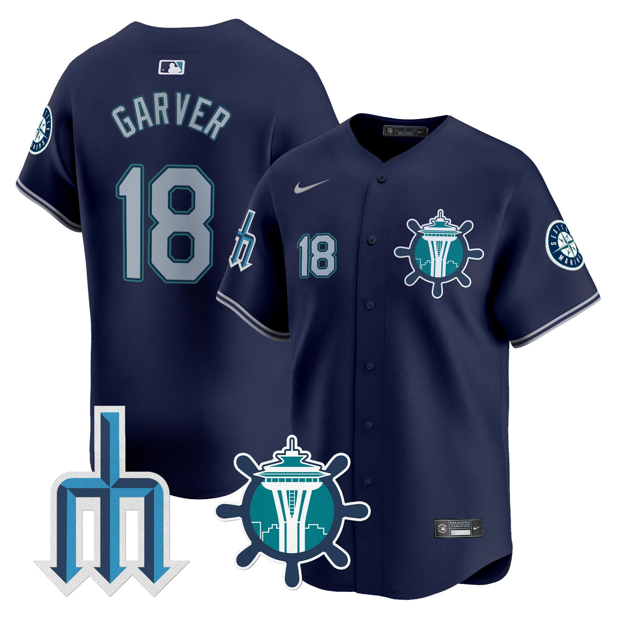 Men's Seattle Mariners Trident Patch Vapor Premier Limited Jersey - All Stitched - Navy, Mitch Garver