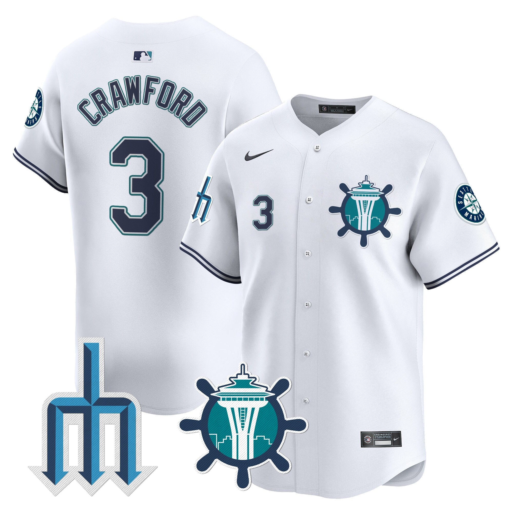 Men's Seattle Mariners Trident Patch Vapor Premier Limited Jersey - All Stitched - White, J.P. Crawford