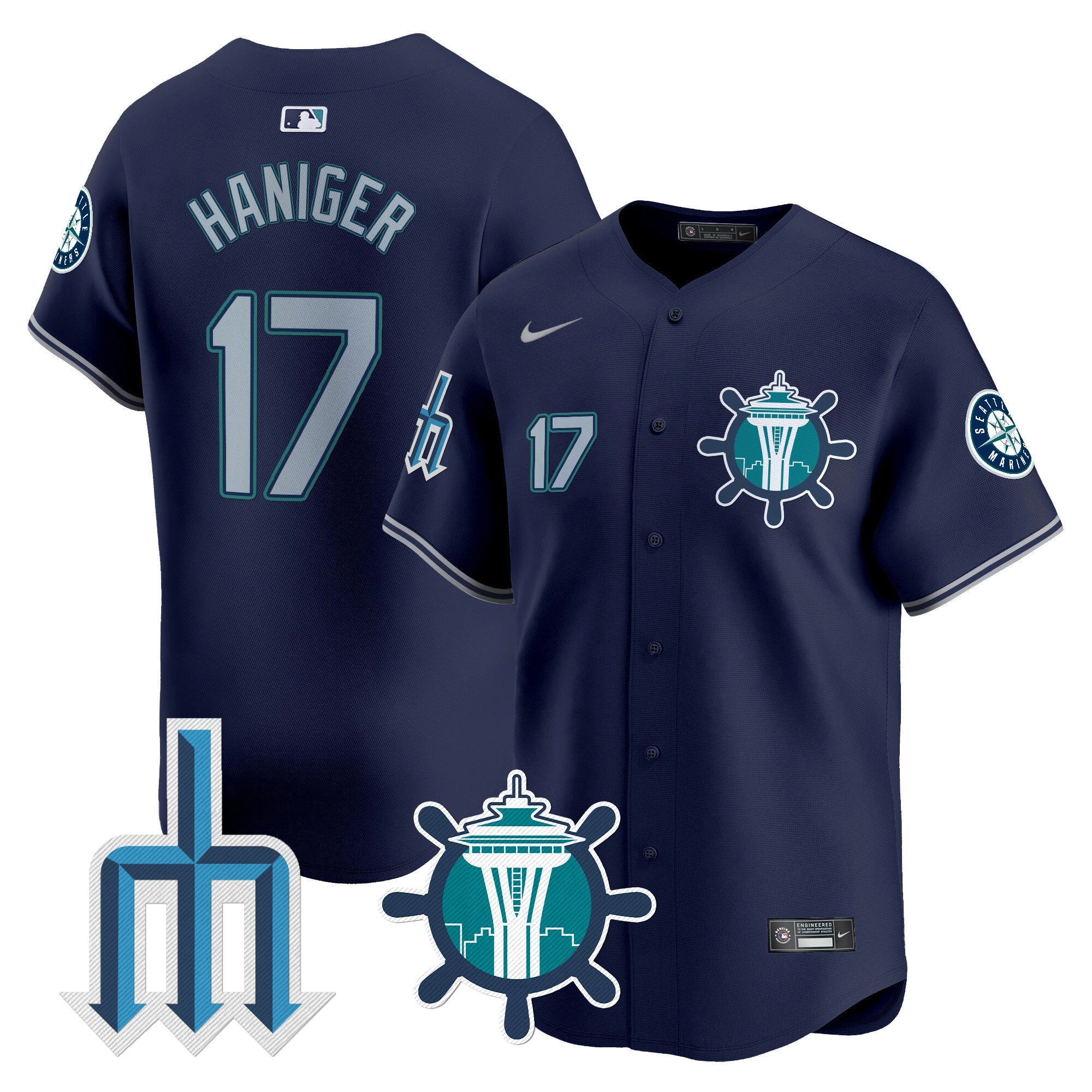 Men's Seattle Mariners Trident Patch Vapor Premier Limited Jersey - All Stitched - Navy, Mitch Haniger