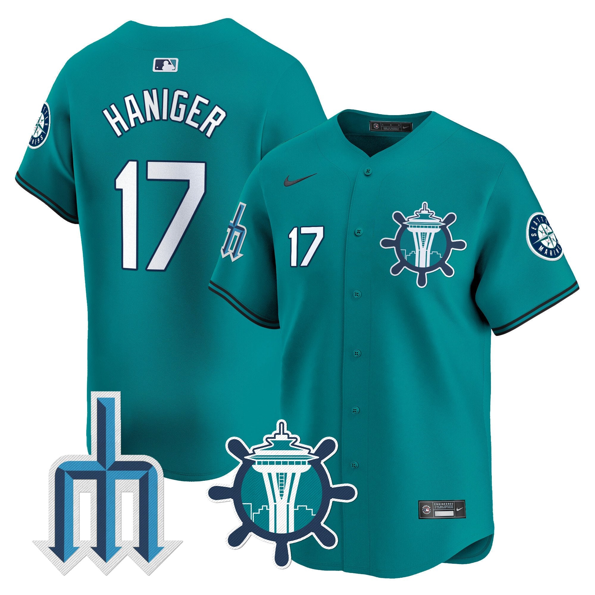 Men's Seattle Mariners Trident Patch Vapor Premier Limited Jersey - All Stitched - Aqua, Mitch Haniger