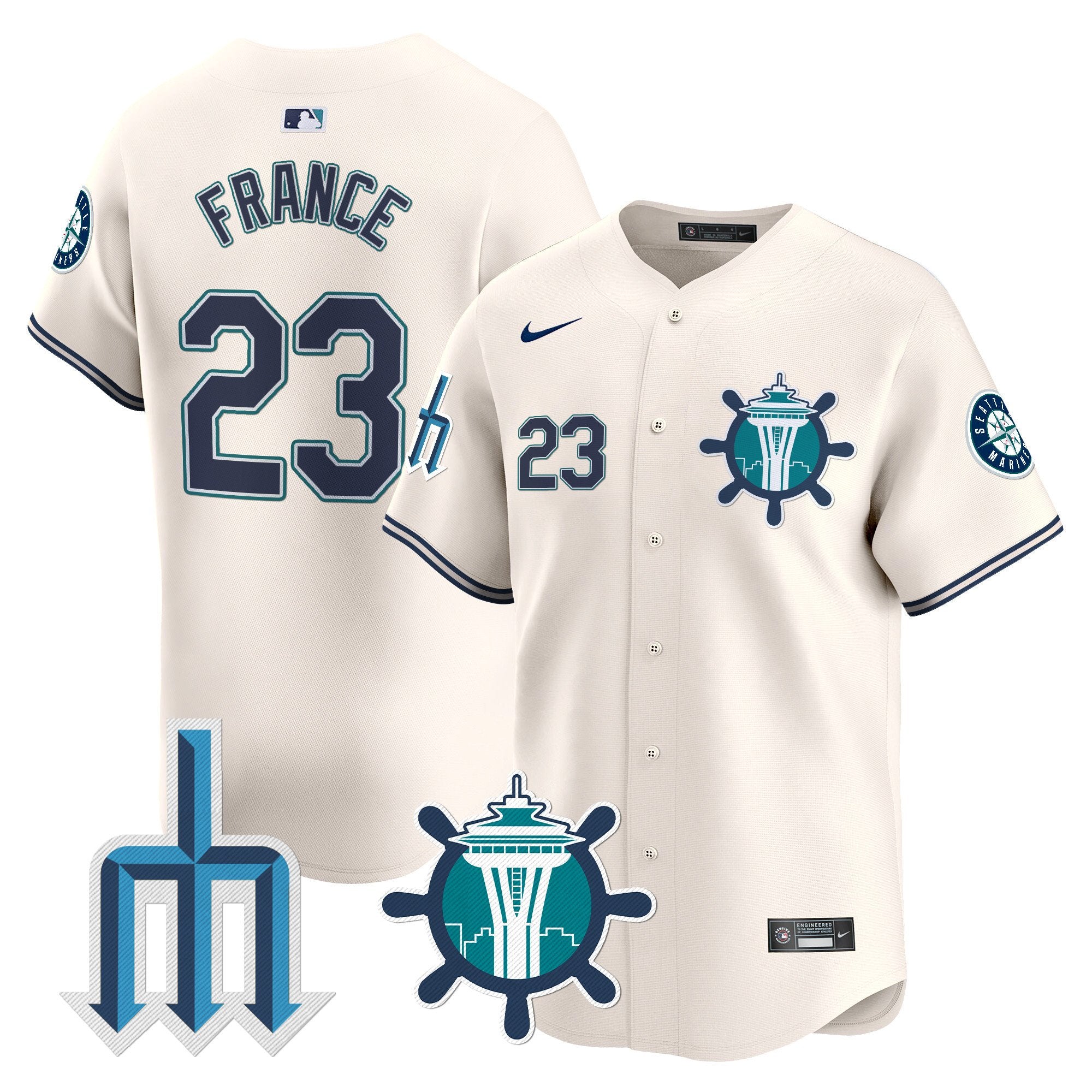 Men's Seattle Mariners Trident Patch Vapor Premier Limited Jersey - All Stitched - Cream, Ty France