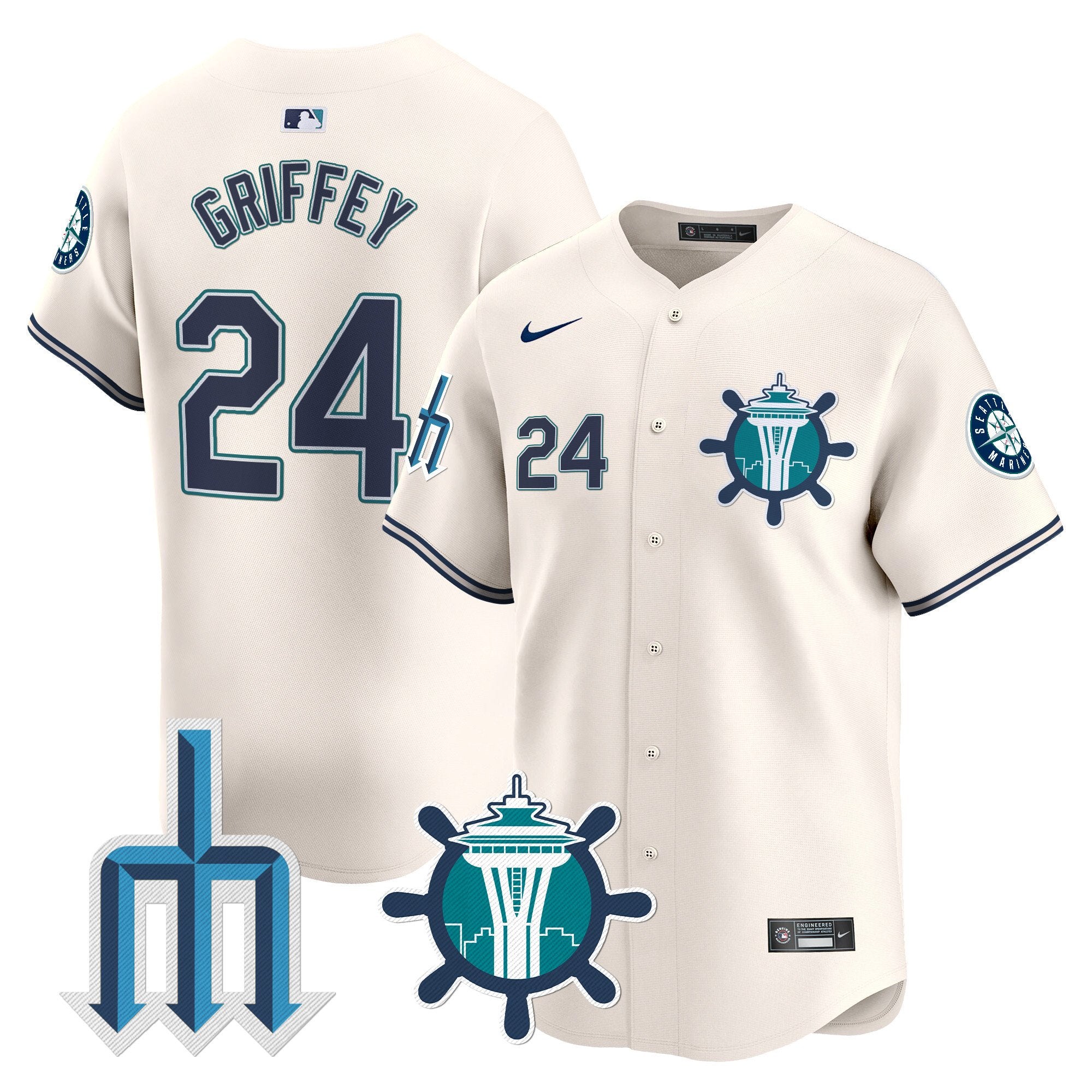 Men's Seattle Mariners Trident Patch Vapor Premier Limited Jersey - All Stitched - Cream, Ken Griffey Jr.