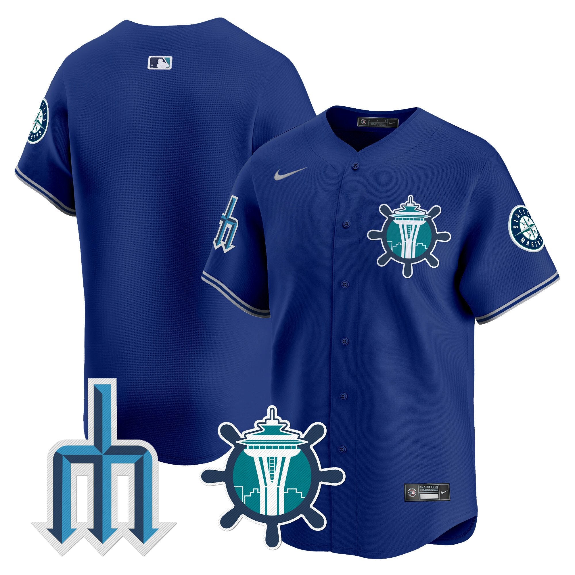 Men's Seattle Mariners Trident Patch Vapor Premier Limited Jersey - All Stitched - Royal, Team