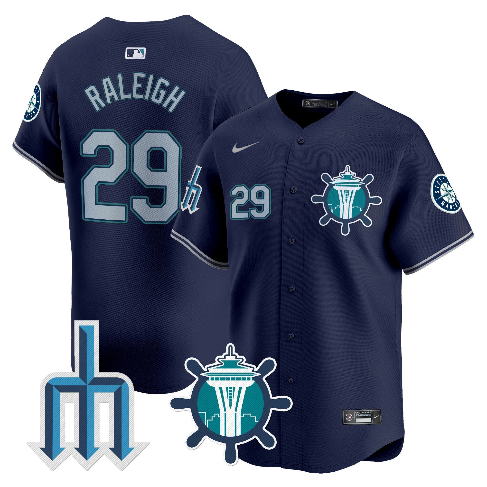 Men's Seattle Mariners Trident Patch Vapor Premier Limited Jersey - All Stitched - Navy, Cal Raleigh
