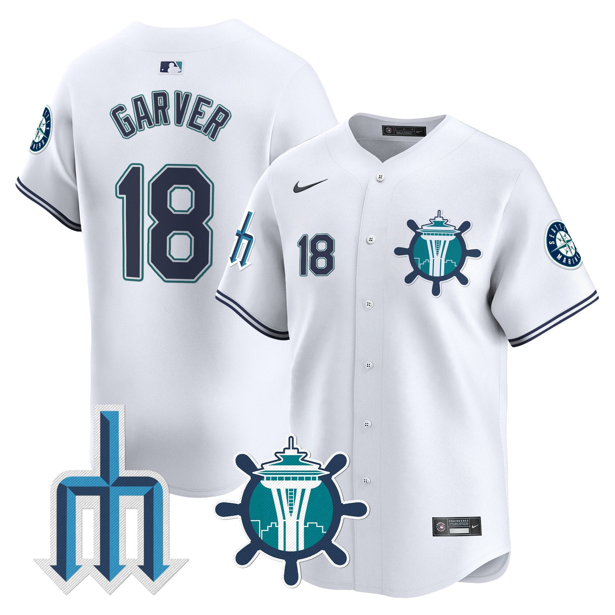 Men's Seattle Mariners Trident Patch Vapor Premier Limited Jersey - All Stitched - White, Mitch Garver