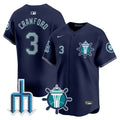 Men's Seattle Mariners Trident Patch Vapor Premier Limited Jersey - All Stitched - Navy, J.P. Crawford