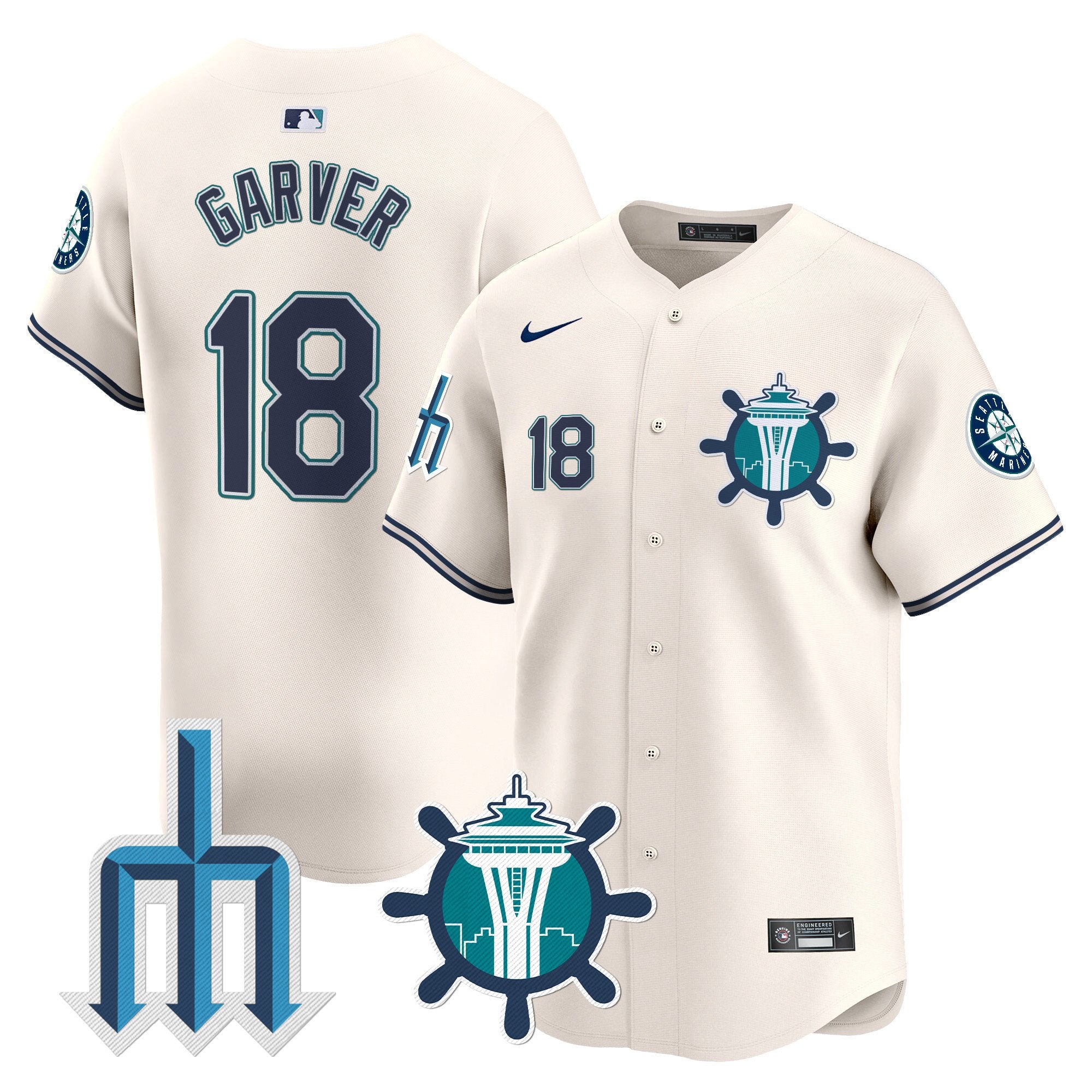 Men's Seattle Mariners Trident Patch Vapor Premier Limited Jersey - All Stitched - Cream, Mitch Garver